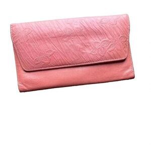 Princess Garner‎ Pink  Leather Vintage Check Book Coin Pocket Wallet